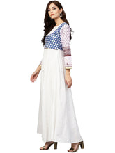 White and Blue Printed Flare Cotton Jacket Kurta For Women-AHKUCOWPDS-803